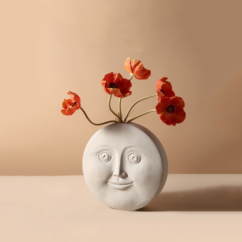 Nordisk keramik ansigtsvase enkel dekoration soveværelsesindretning stue veranda blomsterarrangement boligdekoration kunstvase