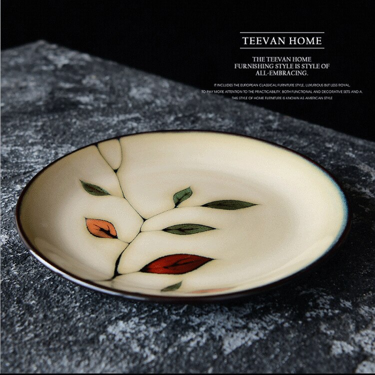 Platos de cerámica pintados a mano, platillo redondo de 21cm, Flor Retro, carne, ensalada, fruta, pastel, Sushi, vajilla de cocina, 1 Uds.