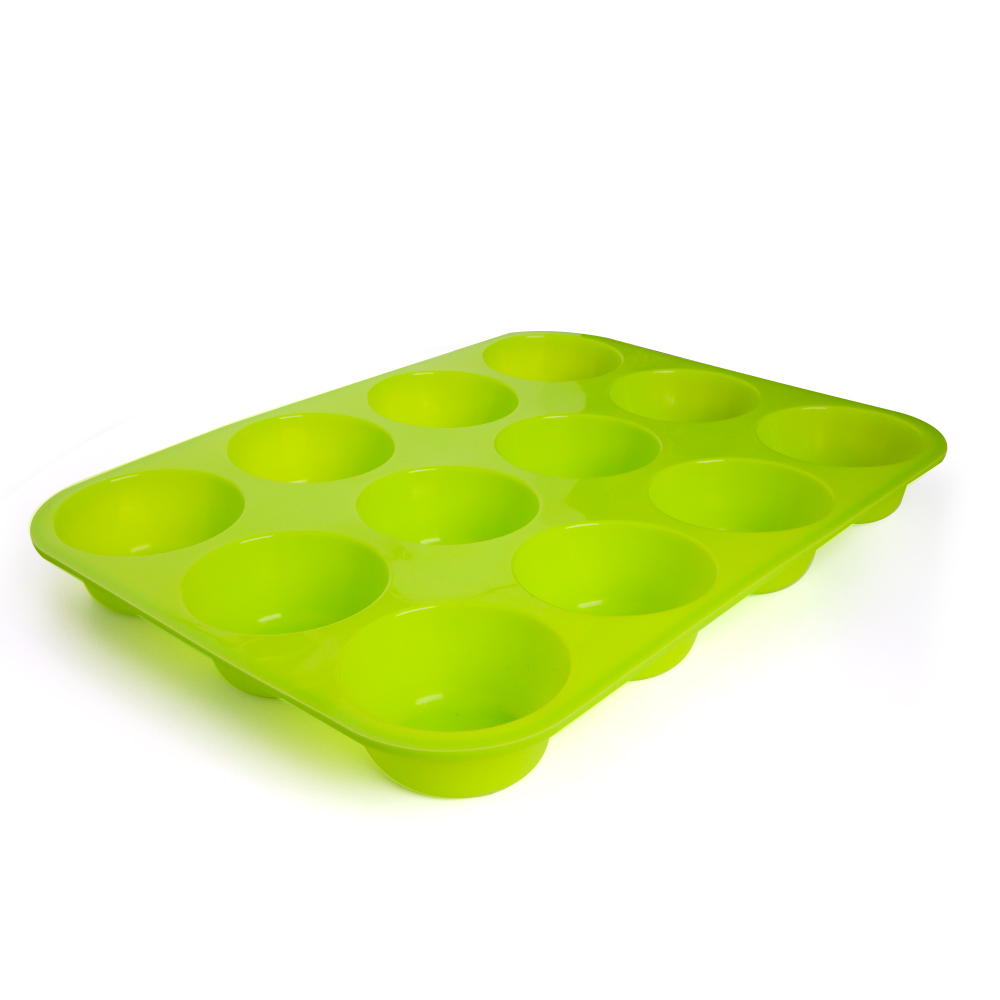 12 huller muffin silikone form gør-det-selv rund cupcake form cookies fondant bradepande non-stick budding dampet kage form bageværktøj: Grøn