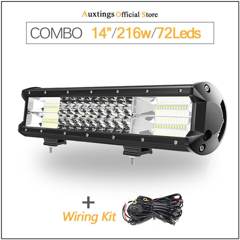Auxtings 5 " 14 " 2 " 17 " 20 & 23 ; & #39 #39 3- riviä led-valopalkki maastoajoon led-palkki yhdistelmäkeila led-työvalopalkki kuorma-autoon, katumaasturiin, mönkijään 4 x 4 4wd 12v 24v: 216w johdotuksella