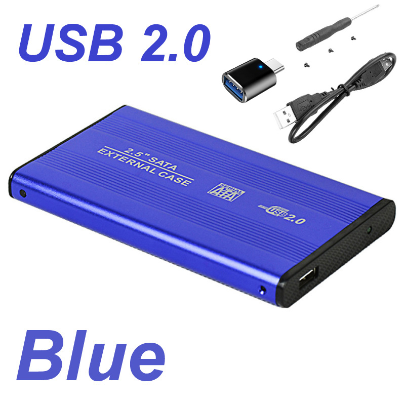 USB 3.0/2.0 2.5 Inch Hard Drive Disk Enclosure HDD External Box Case Aluminum Caddy 2.5" Sata HDD LED Light For Computer TYPE C: Blue