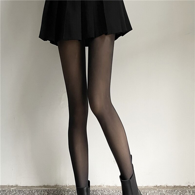 Medias negras de terciopelo para mujer, pantimedias negras con piernas desnudas, artefacto de otoño e invierno, medias gruesas atadas al desnudo