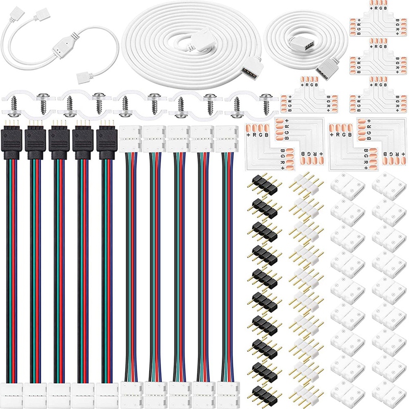 LED Strip Connector Kit, Strip Light Extension Cable Solderless Gapless Adapter Connectors For 5050 10Mm 4Pin LED Strip