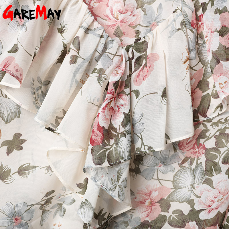 klasyczny szyfonowa bluzka z falbanami elegancki kwiatowy szczyt V szyja bluzki damskie dla kobiet biuro kobiety bluzki koszule z długim rękawem zwykły