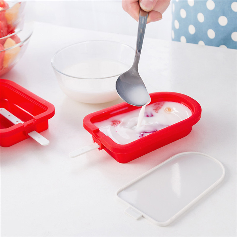 Freezer silicone ice cream tubs Mold Bar Making Tool Juice Popsicle Summer DIY Molds Children Pop Tray Ice Cube Maker Ice Cream: Red 