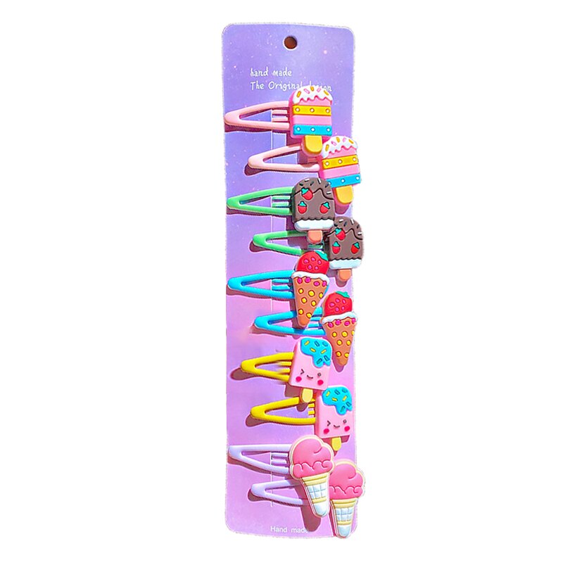 2021 nuovo 10 pz/impostato simpatico cartone animato neonata accessori per capelli bambini arcobaleno gelato clip di capelli forcine fasce per capelli regali per ragazze: 06