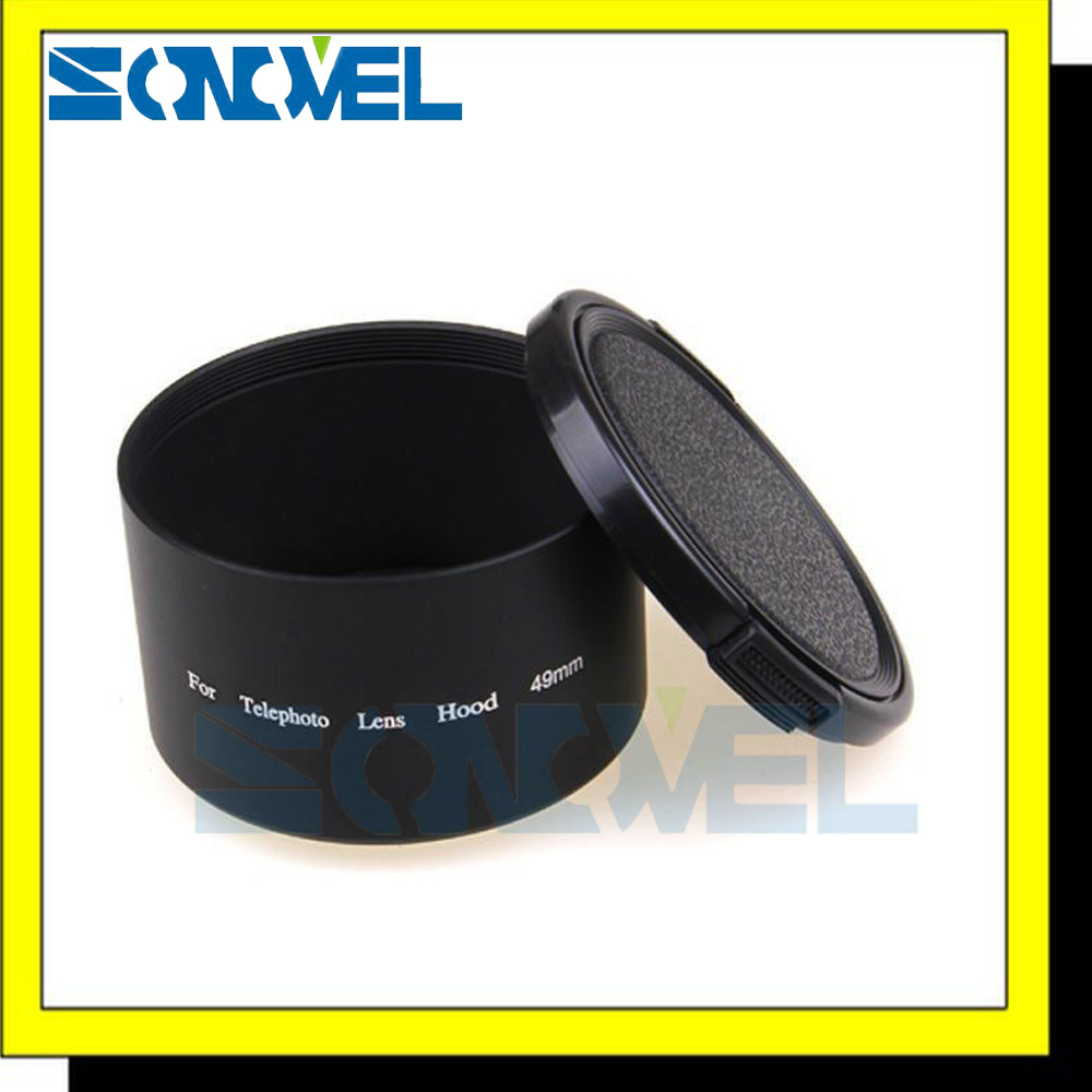 49mm 49mm Tele Métal Pare-soleil + bouchon D'objectif Pour Sony A6500 A6300 A6000 A5000 NEX-3N NEX-5R NEX-5T NEX-7 NEX-6 Avec E 55-210mm Lentille