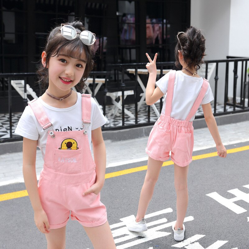 Kids Pink Denim Overalls for Teenagers Girl 8 Years Spring Dungarees Girls Pocket Children Summer Cowboy Breastplate Jumpsuit