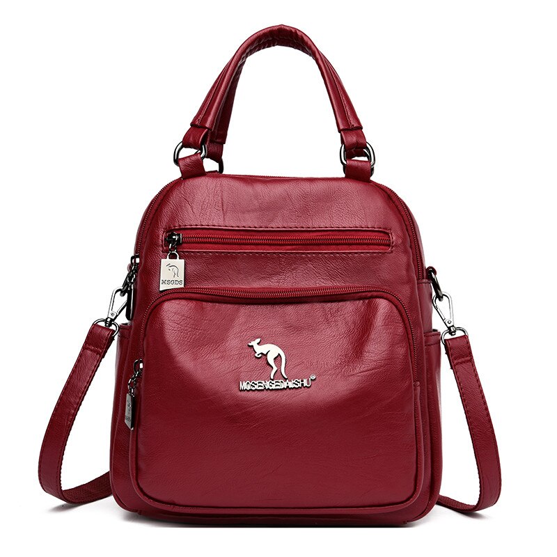 Multifunctionele Vintage Vrouwen Rugzakken Vrouwelijke Back Pack Dames Schoudertas Dames Lederen Rugzak Mochilas: Wine red