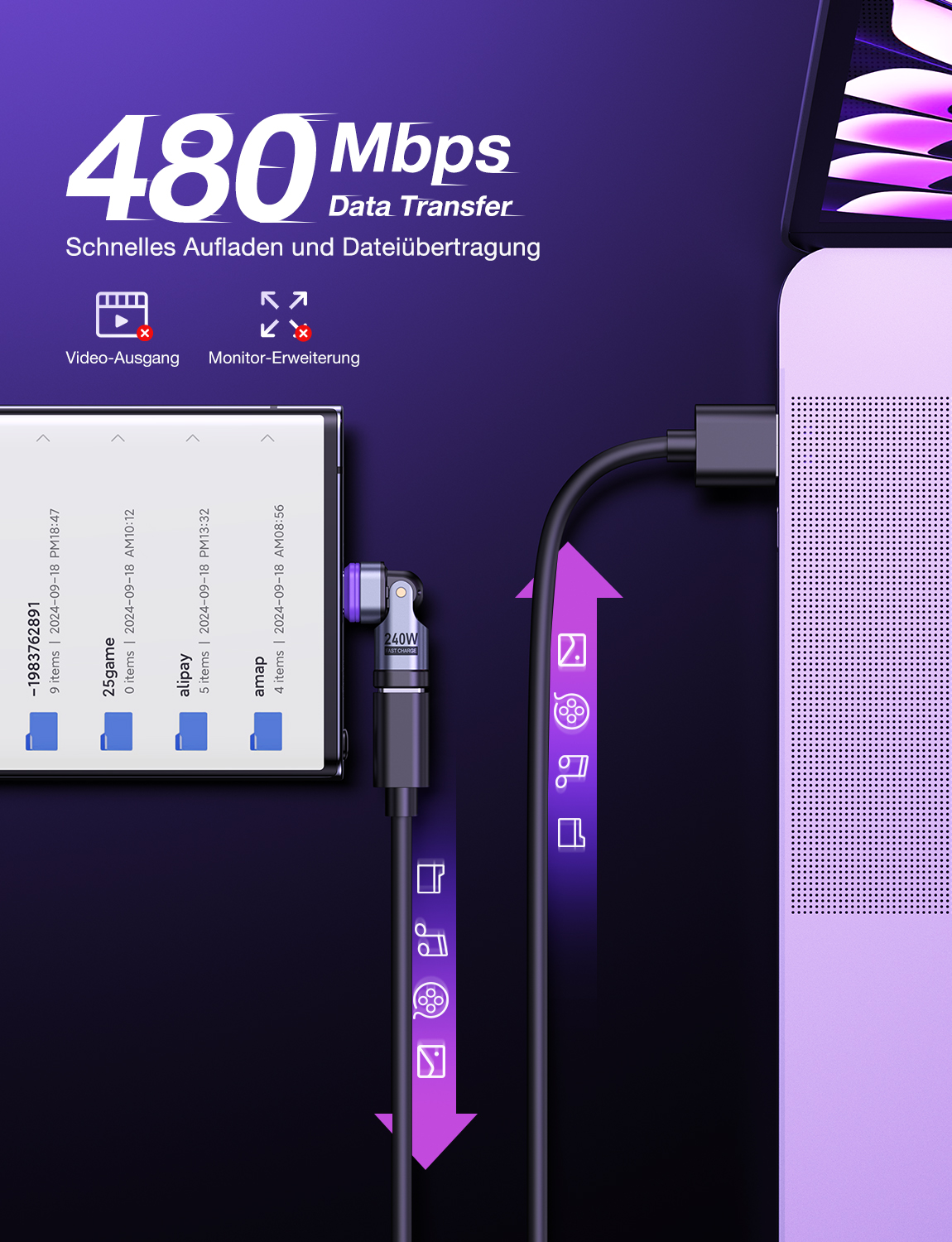 AUFU 240W Adapter magnetyczny USB typu C na USB C 16-pinowy konwerter USB C żeński 180 stopni do szybkiego ładowania iPhone MacBook Laptop