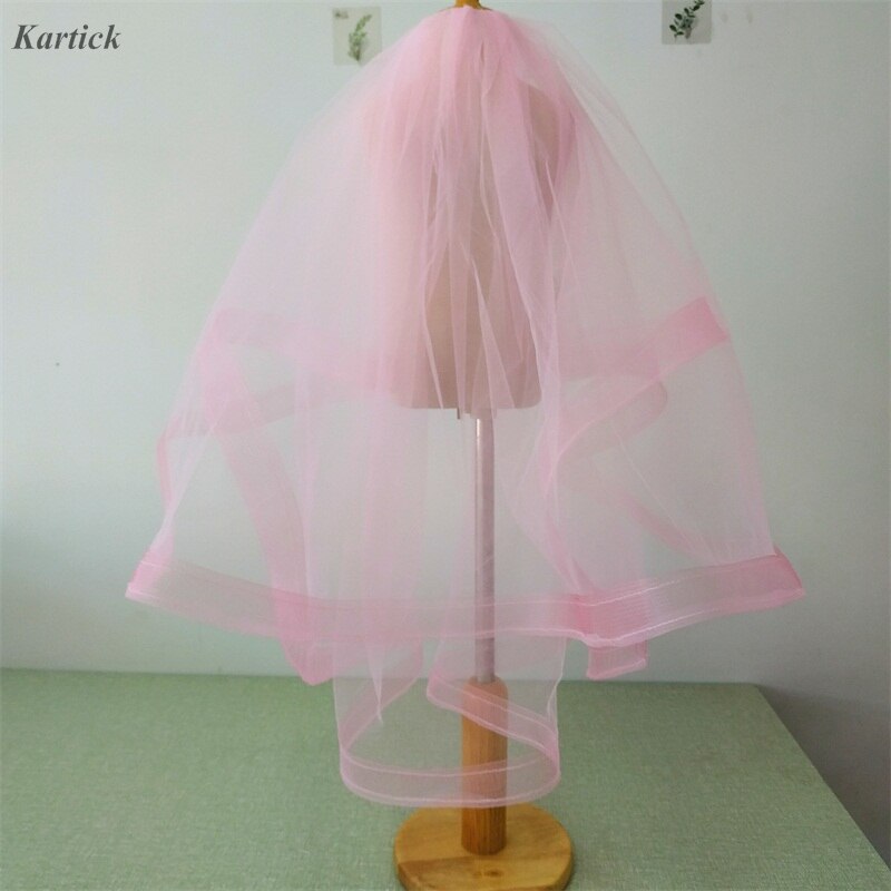 Roze Bridal Veils Wit Ivoor Prinses Bruiloft Accessoires Twee Lagen Korte Simple Wedding Vrouwen Veils Met Kam
