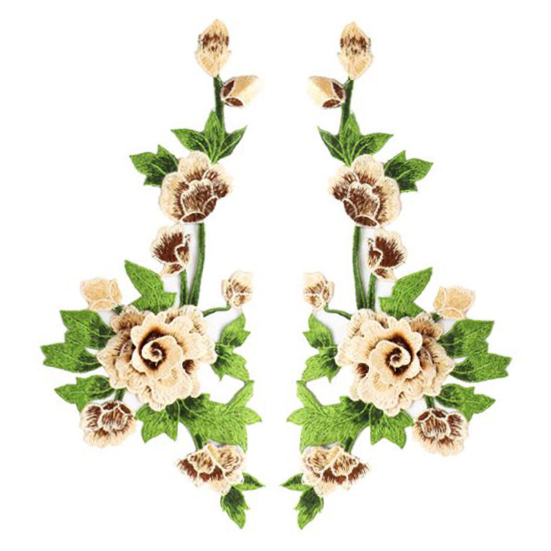 1 par de parches de tela bordados con flores para mujer, apliques de decoración de tela, estilo chino, 35x15CM: Plata antigua