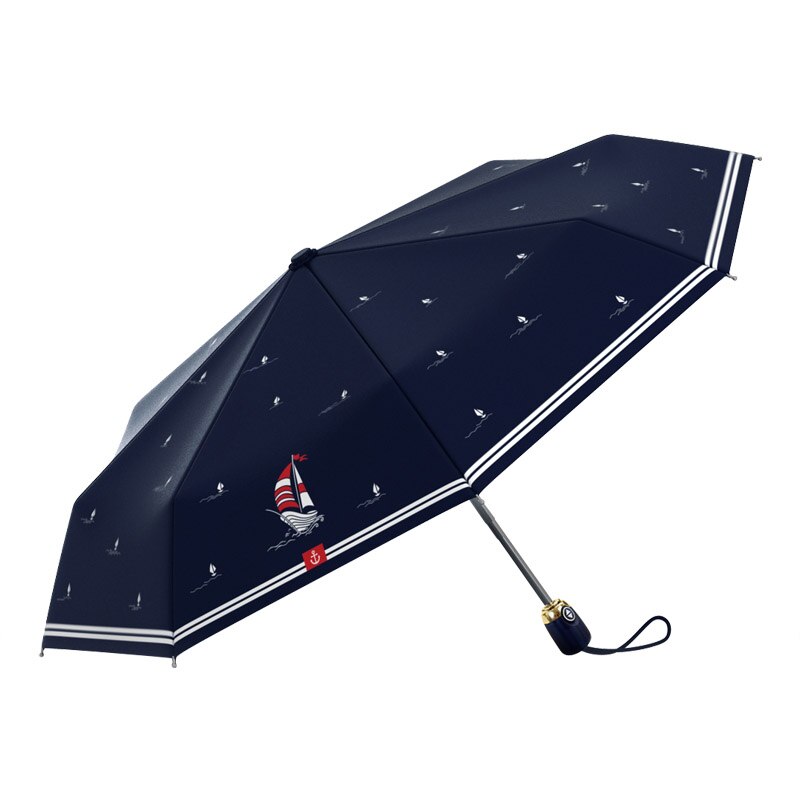 OLYCAT Brand Automatic Umbrella Rain Women Heart Print Anti UV Three Folding Umbrellas Ladies Parasol Wind Resistant 2 Colors: Dark blue