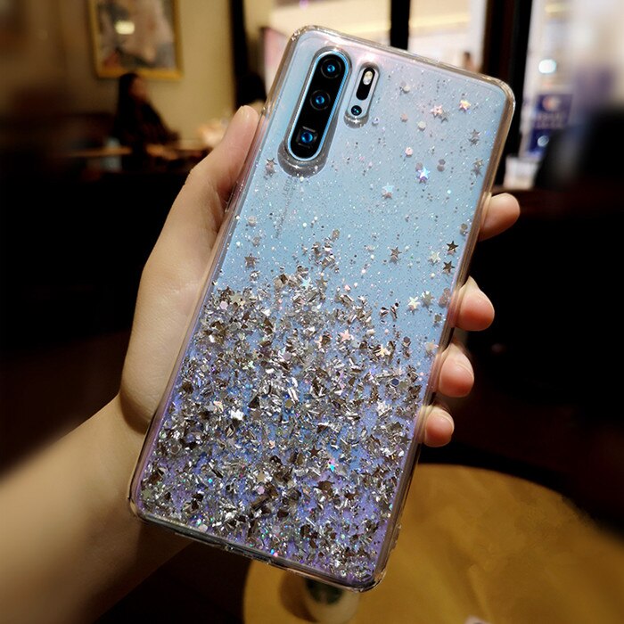 Bling Glitter Case for Huawei P20 Lite P30 Silicon Crystal Sequins Soft Cover for Huawei P30 Lite P20 Pro Transparent Phone Case: For P30 Lite / Silver