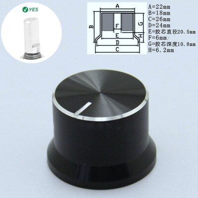 1 pcs 6mm Shaft Hole Aluminum Alloy Potentiometer Knob Black