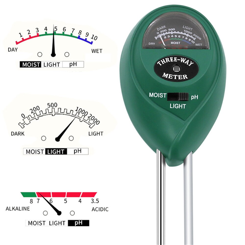 3 in 1 Soil Ph Meter Plant Flowers Soil Tester PH Moisture Meter Temperature Sunlight Intensity Measurement Analysis Acidity