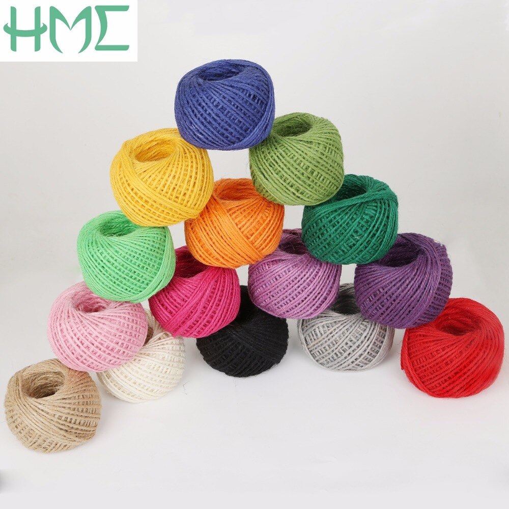 Rollo de cuerda de cáñamo de arpillera Natural, cordel de yute arpillera Natural, 2mm, macramé, decoración de etiquetas de boda, 1 rollo de 50M, varios colores