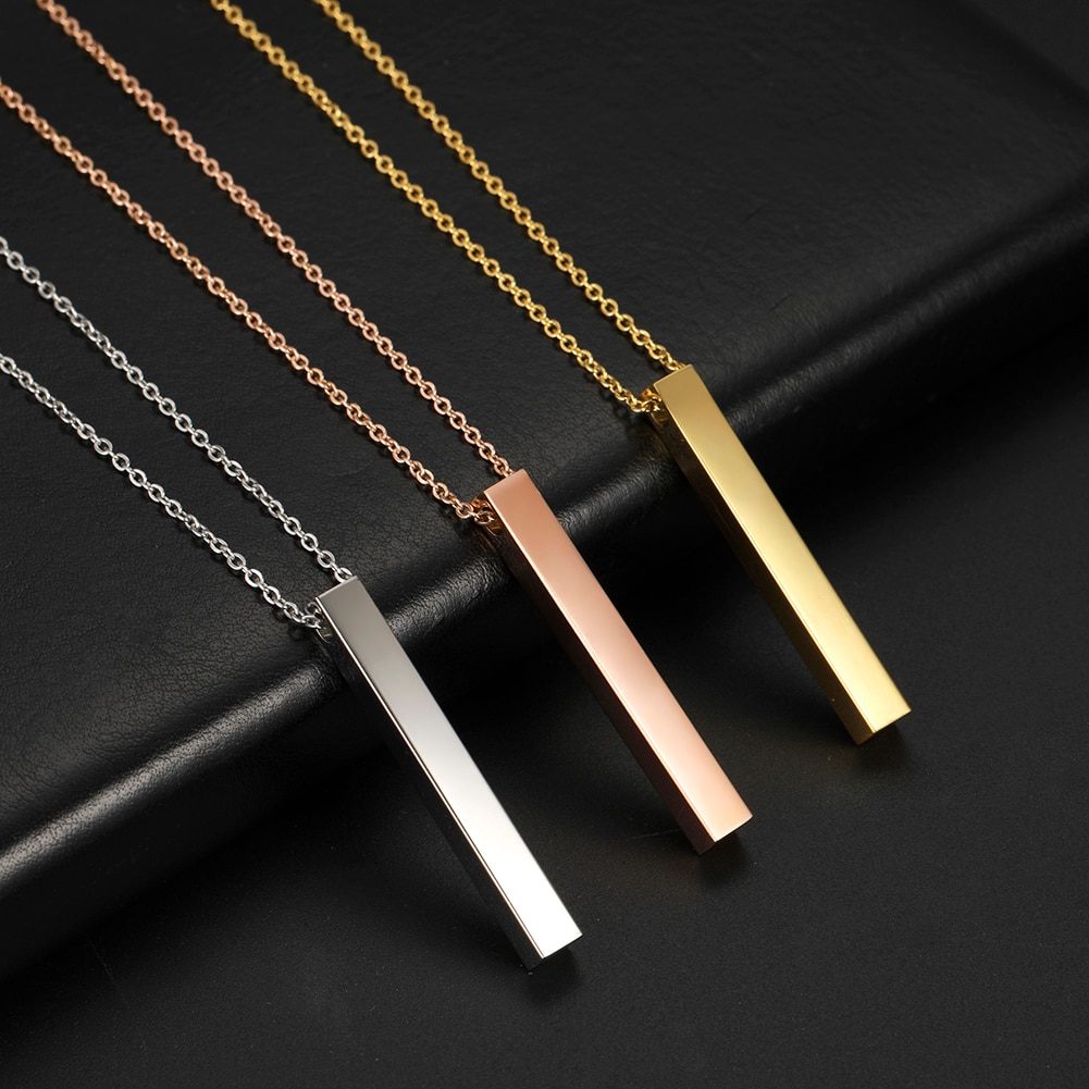 My Shape Square Bar Necklaces Men Women Stainless Steel Stick Column Cuboid Pendant Necklace Choker Jewelry for Lovers