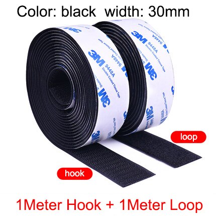 20/25/30/50/100mm 3M Velcro for Carpet Hook Loop Fastener Self Adhesive Tape Sewing Cloth Strap Roll Strong Sheet Auto Sticker: 30mm black