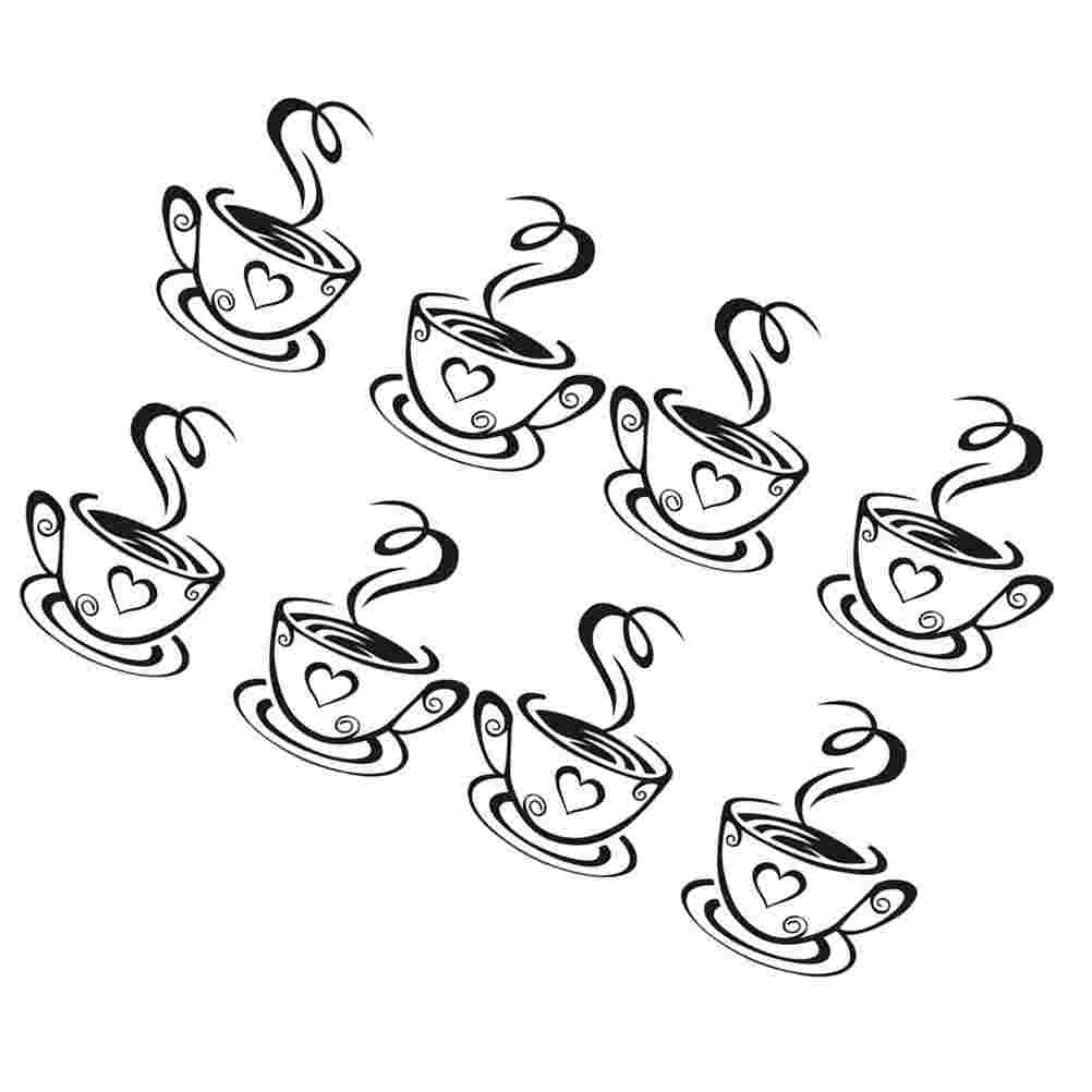 4 Sets Wall Stickers DIY Coffee Cup Pattern Black Wall Decals Wall Decoration Wallpaper for Cafe Shop