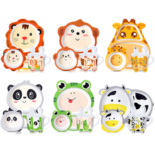 5 unids/set bebé plato niños de dibujos animados de alimentación platos niños Natural de fibra de bambú de vajilla con tazón tenedor Copa cuchara de placa