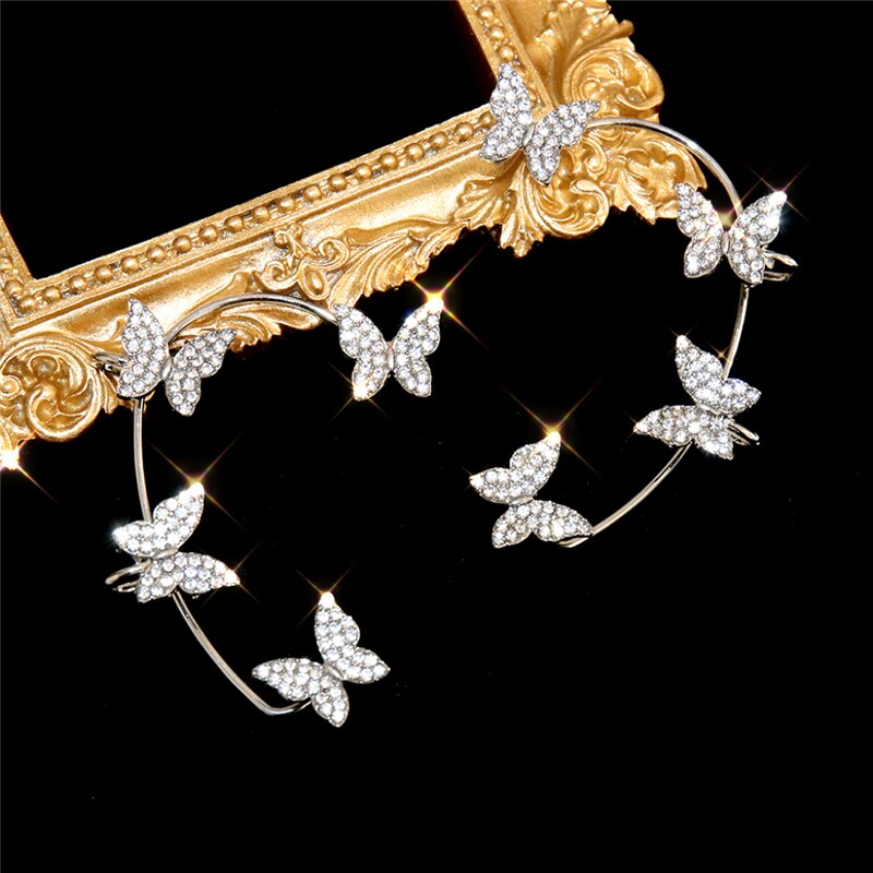 Zilver Vergulde Metalen Vlinder Oor Clips Zonder Piercing Voor Vrouwen Sparkling Zirkoon Oor Manchet Clip Oorbellen Bruiloft Sieraden