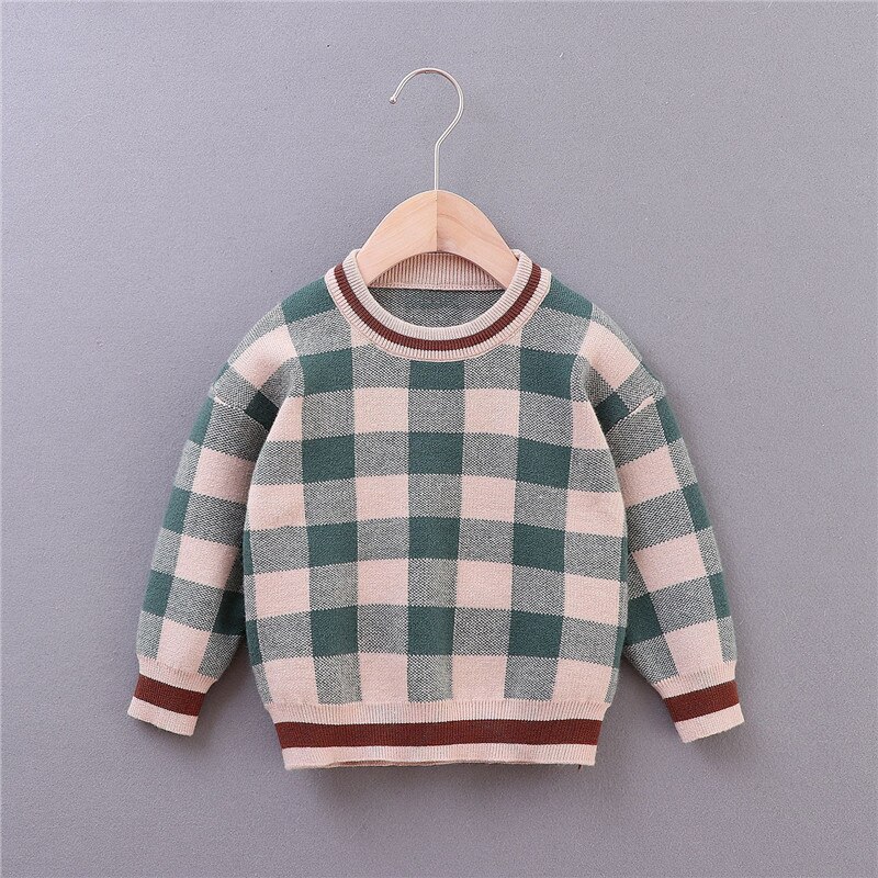 Chandails bébé fille garçons vêtements hiver tricoté pull noël Plaid pull pull manteau tricots: green / 3T