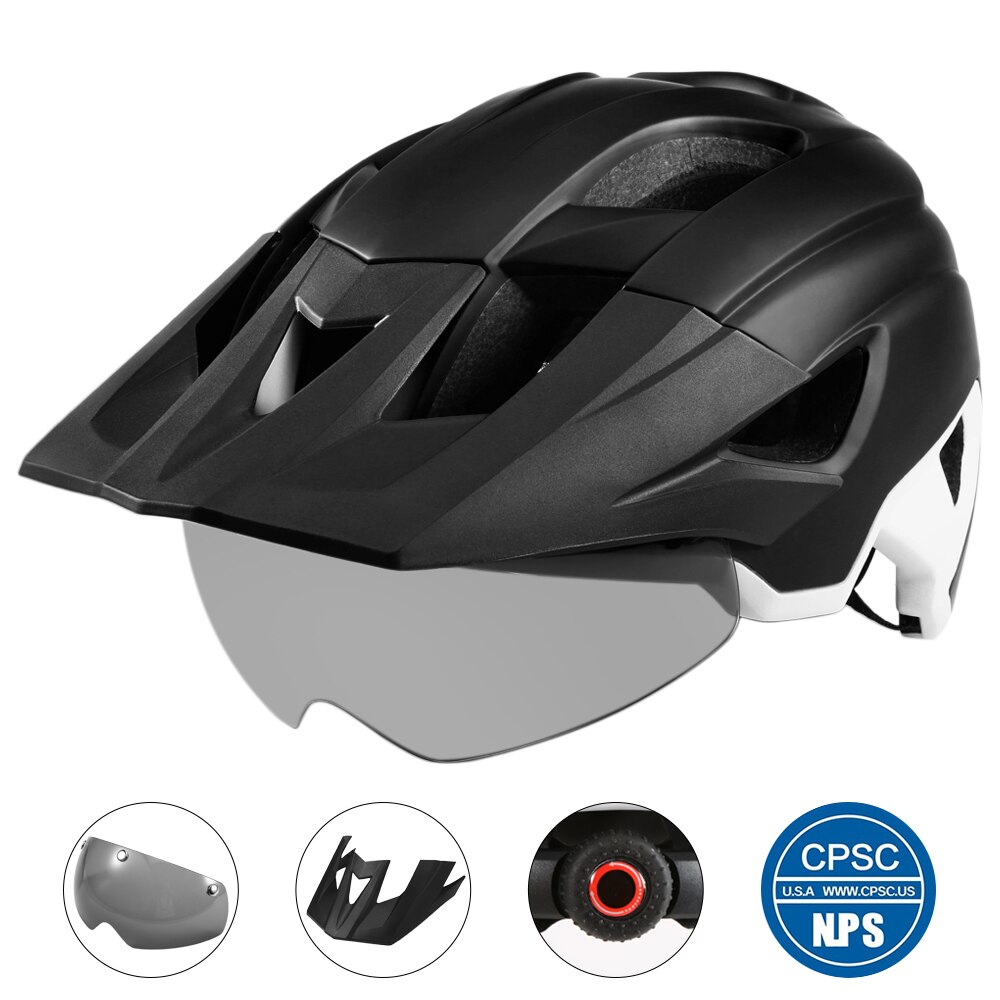 Mountain Bike Helmet with Detachable Visor Detachable Goggles Ultralight Adjustable MTB Cycling Bicycle Outdoor Safety Helmet: Black White