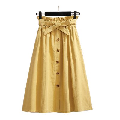 FATIKA, faldas Midi de cintura alta, bolsillos sólidos, línea de forma de A, pantalones casuales de mujer, faldas femeninas de con fajas, novedad de , para mujer: Yellow