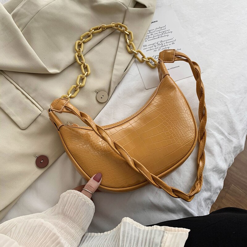 Mode Steen Patroon Pu Lederen Crossbody Tassen Voor Womenshoulder Messenger Bag Lady Effen Kleur Keten Handtassen En Portemonnees: Yellow stone pattern