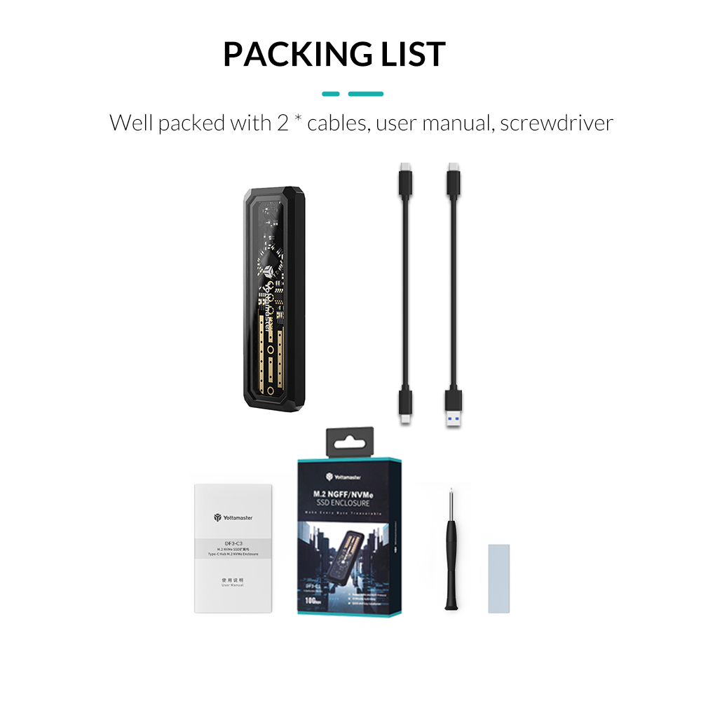 Yottamaster DF3 M2 NVMe SATA SSD Enclosure USB3.1 GEN2 tipo C interfaccia 10Gbps M2 Enclosure per M-Key B-Key B + M Key SSD Case