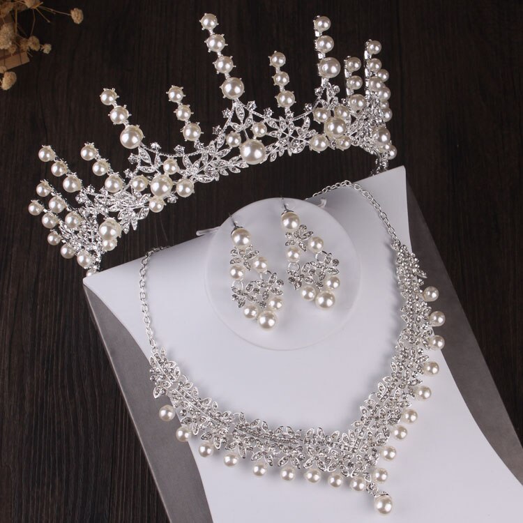 Perle Hochzeit Schmuck setzt Für Frauen Afrikanische Perlen Schmuck-einstellen Kristall Dubai Halskette Strass Braut Diademe Krone einstellen: 3stck Jewelry einstellen