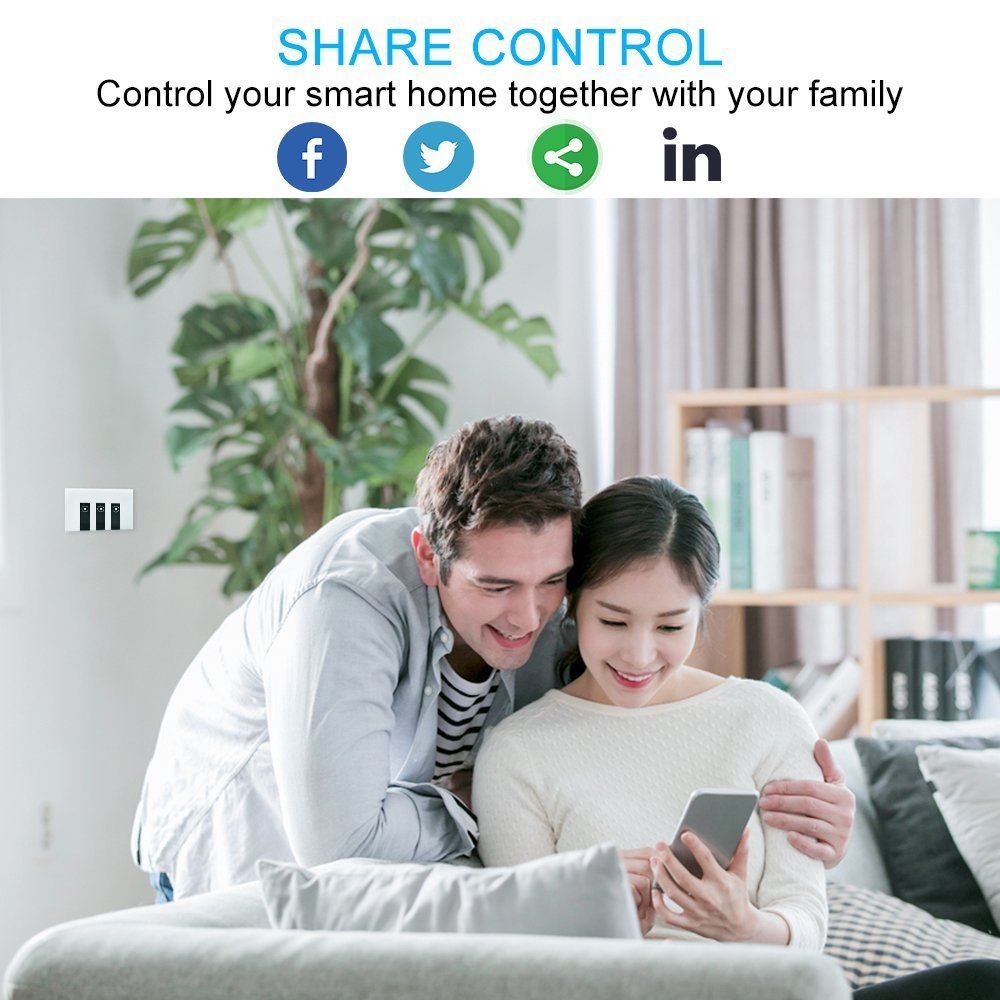 Interruptor de luz inteligente SHGO para Alexa WiFi, interruptor de pared inalámbrico On/Off, sincronización, Control de aplicación remota por voz, Compatible