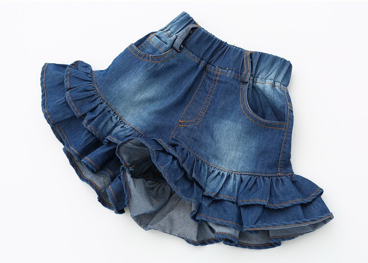Sommer børn piger shorts jeans børn plisseret blonder denim shorts til piger 3-8 år!: Blå / 7