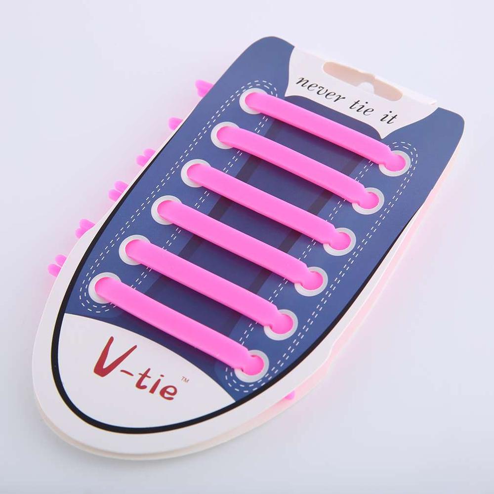 12 stk / sæt elastiske silikone snørebånd til sko unisex ingen slips sko snørebånd mænd kvinder snøre sko gummi snørebånd: Lyserød