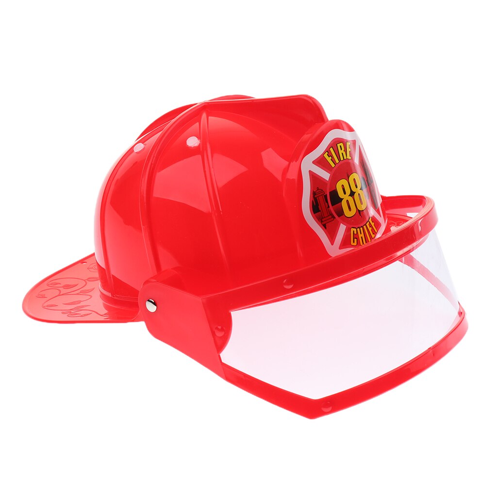 Børn foregiver at spille brandmand sikkerhedshjelm brandmand hat kostume fest rollespil legetøj - rød