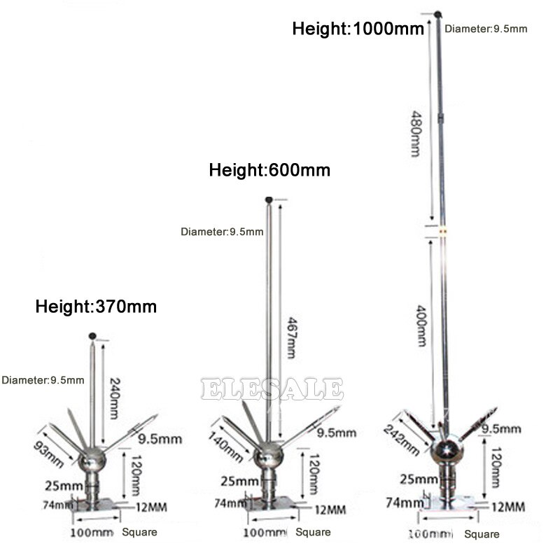 60CM Brass Lighting Rod Three-Pole Detachable Copper Lightning Protection Equipment For House Tower Tank Safety