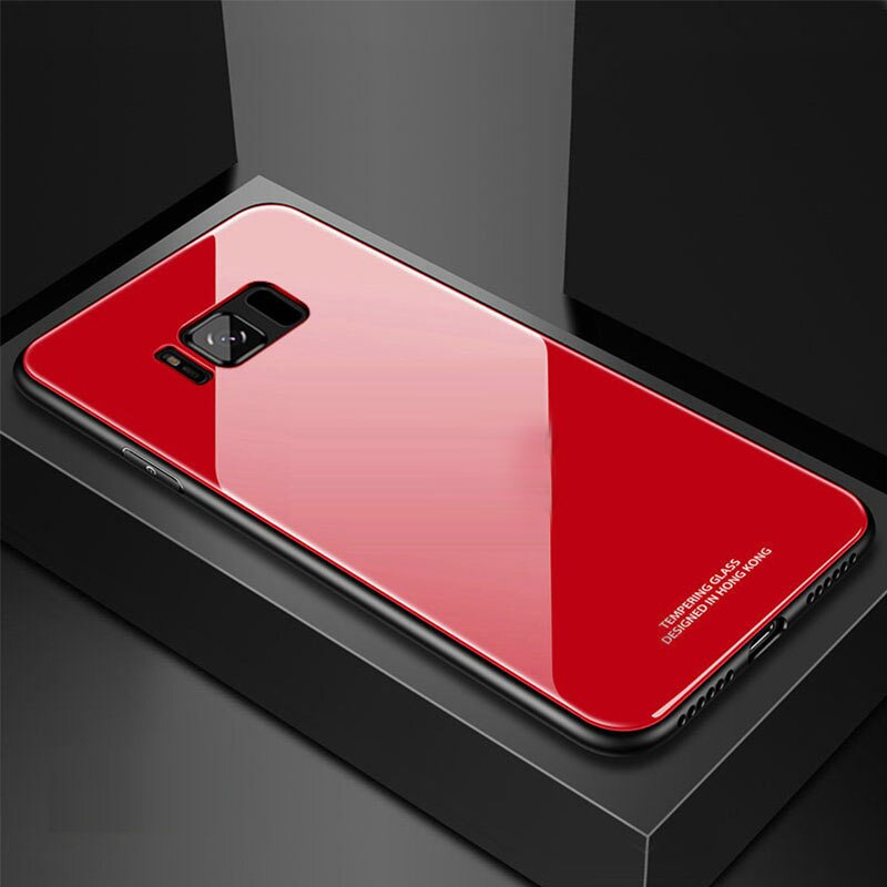 SemgCeKen luxury original hard glass mirror case for samsung galaxy s8 plus s8plus s 8 silicone tpu back coque phone cover etui: For S8 / red