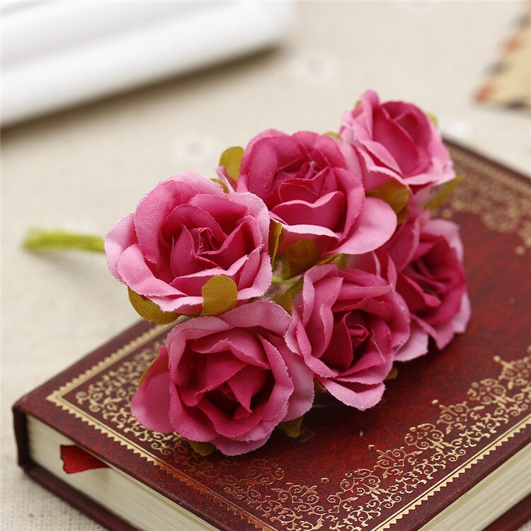Buquê de flores artificiais 6 peças, mini rosas, para casamento, decoração para casa, para scrapbooking, artesanato faça você mesmo, caixa de doces, decoração de presente: Rose Red