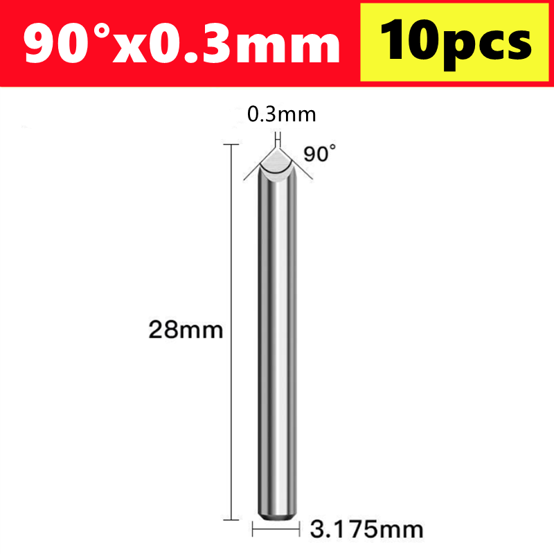 10 Uds broca de grabado CNC brocas de grabado piramidal de 3 bordes vástago de 3.175mm 20-90D fresa de extremo de carburo fresa de broca enrutadora CNC: 21mm