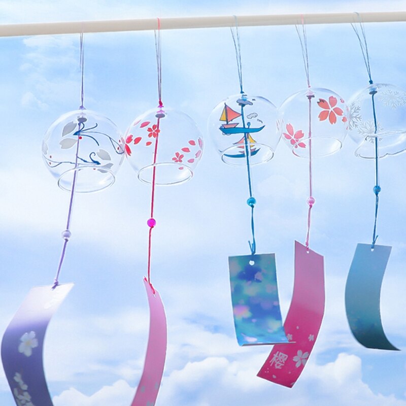 Japonais sakura Style verre vent carillon cerisier fleur vent suspendus cloches sonnette mignon fille chambre pendentif décoration de la maison #