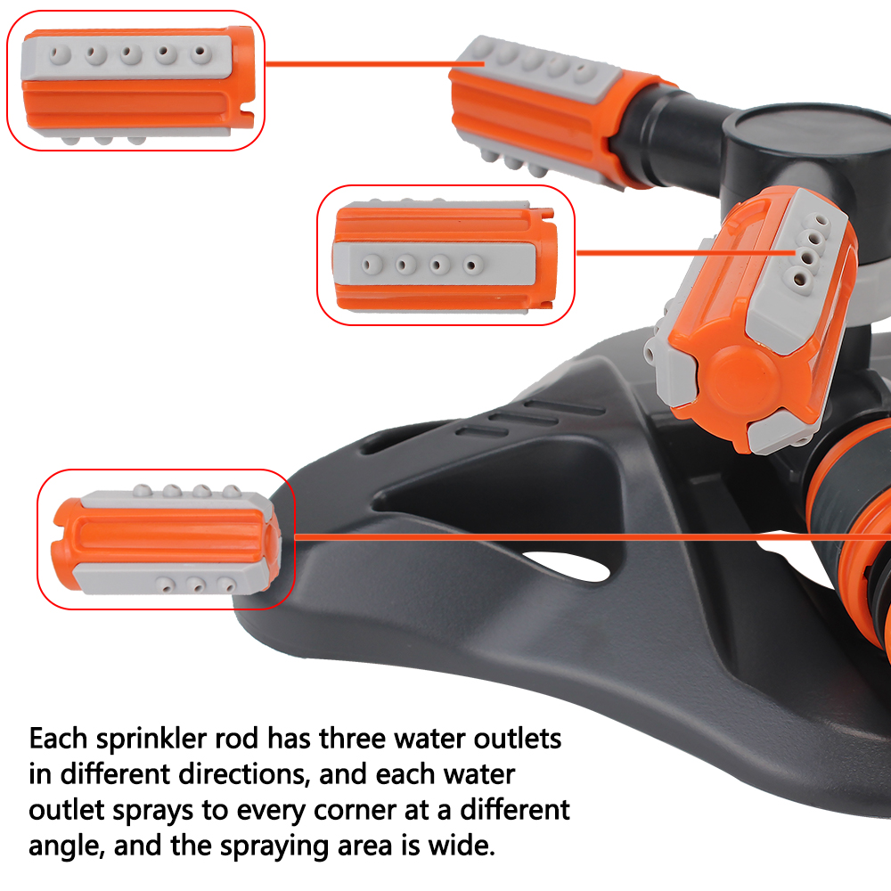 360 Degree Garden Agriculture Irrigation Device Lawn Sprinkler 3-arm Rotating Sprinklers Grass Lawn Automatic Watering Nozzles