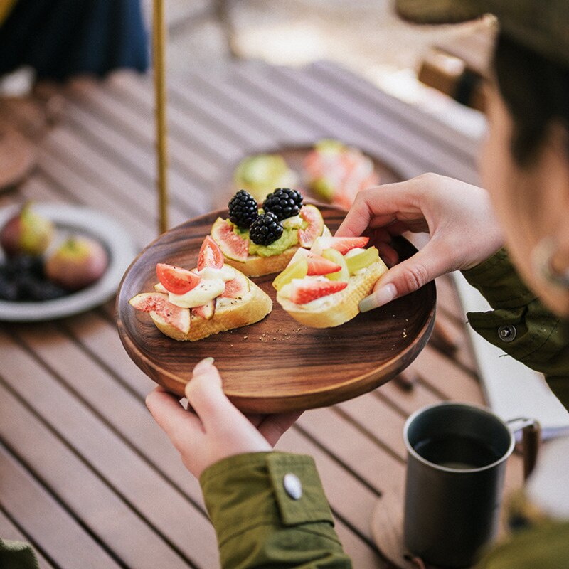 Naturehike Black Walnut Plate Outdoor Camping Solid Wood Tableware Picnic BBQ Plate Fruit Plate Whole Wood Production Stack Fit