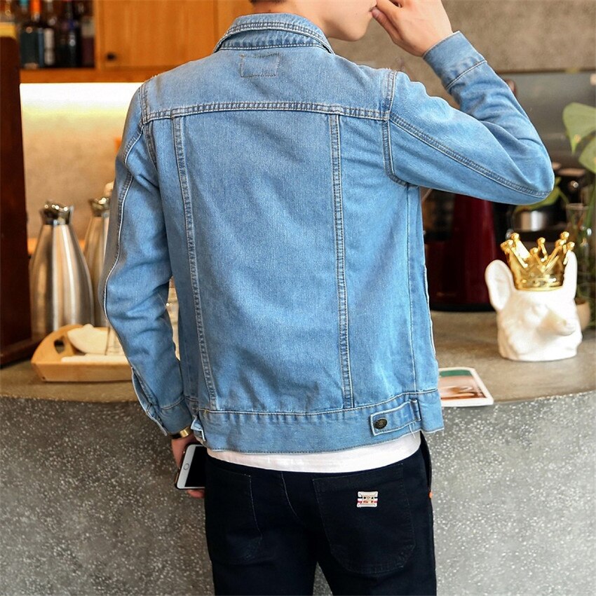 Cotton Solid Denim Jacket Mens Spring Autumn Casual Slim Fit Bomber Jackets Men Jean Jacket Mens Outwear Male Cowboy M-4XL