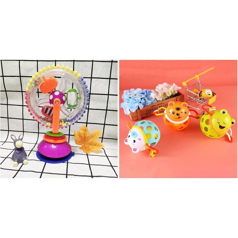 2 pz Del bambino Sonagli Giocattolo di Plastica A Mano Scossa Giocattolo Precoce Educativo del Regalo, Ruota Panoramica e di Origine Animale