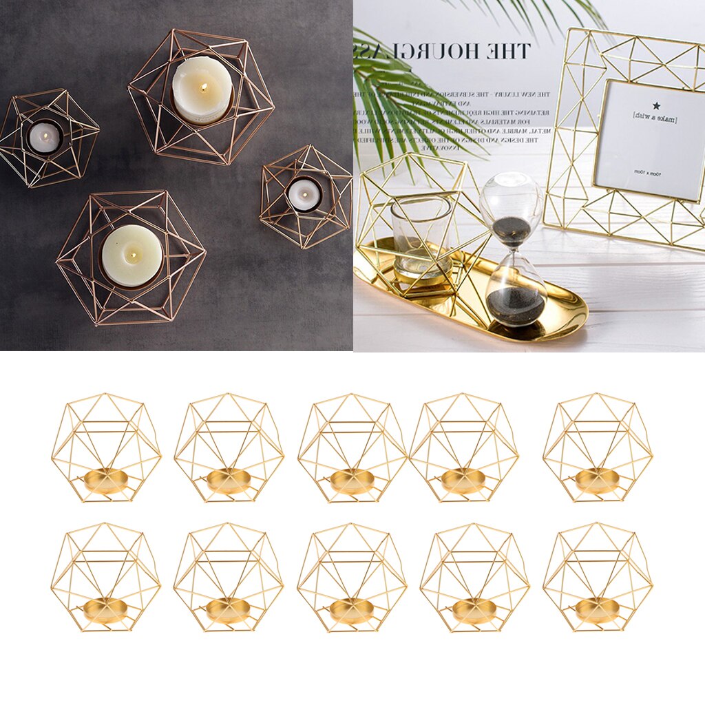 10pcs Geometric Polished Tealight Candle Holder Table Top Centerpiece Weddings Events Parties Dinner Table Decor - Gold