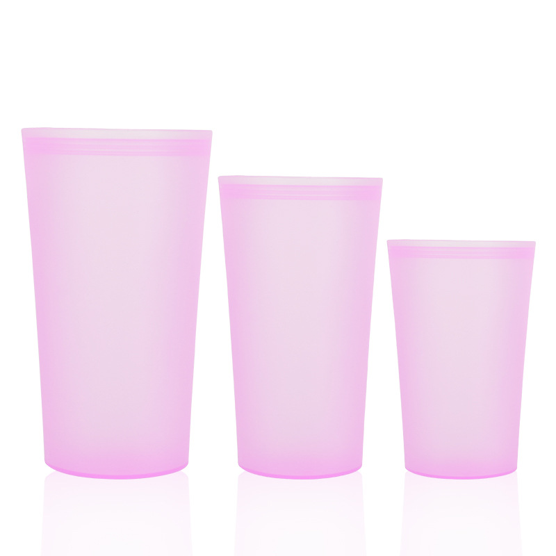Zip Top Leakproof 3 Pcs Silicone Food Storage Containers Household Stand Up Zip Shut Container Cup Bowl for Kitchen Out: Cups pink