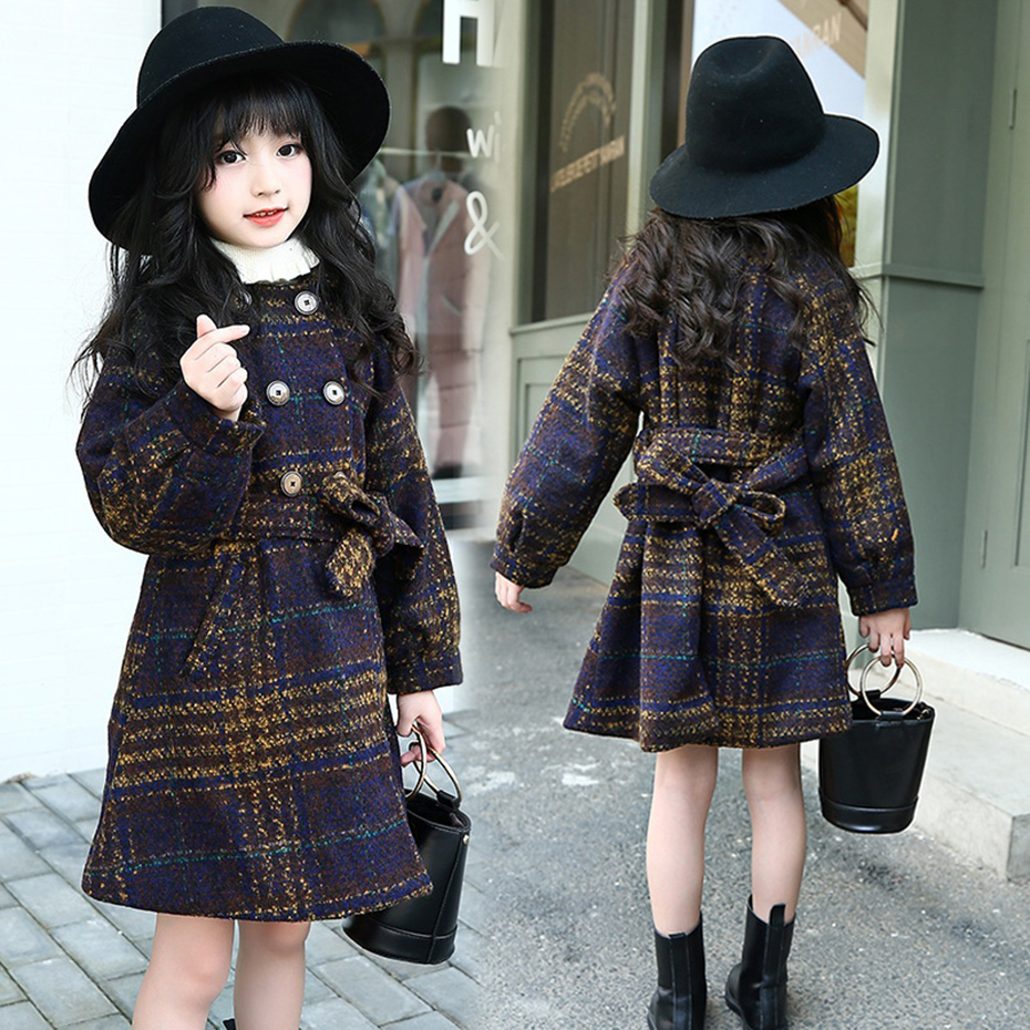 Inverno Giubbotti Per Le Ragazze Plaid di Spessore Cappotti Di Lana Per Le Ragazze di Autunno del Bambino Delle Ragazze Giacca Adolescente Vestiti Per Ragazze Per 6 8 12 anni di