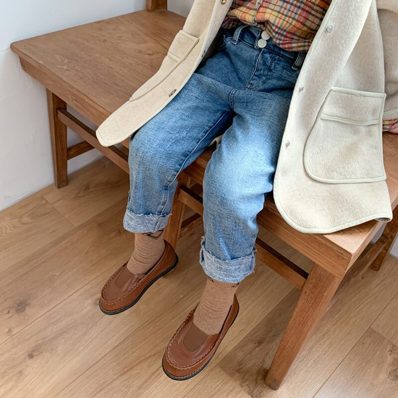 Pantalones vaqueros para niños y niñas, pantalones vaqueros elásticos para otoño , pantalones vaqueros sueltos y rectos para niños