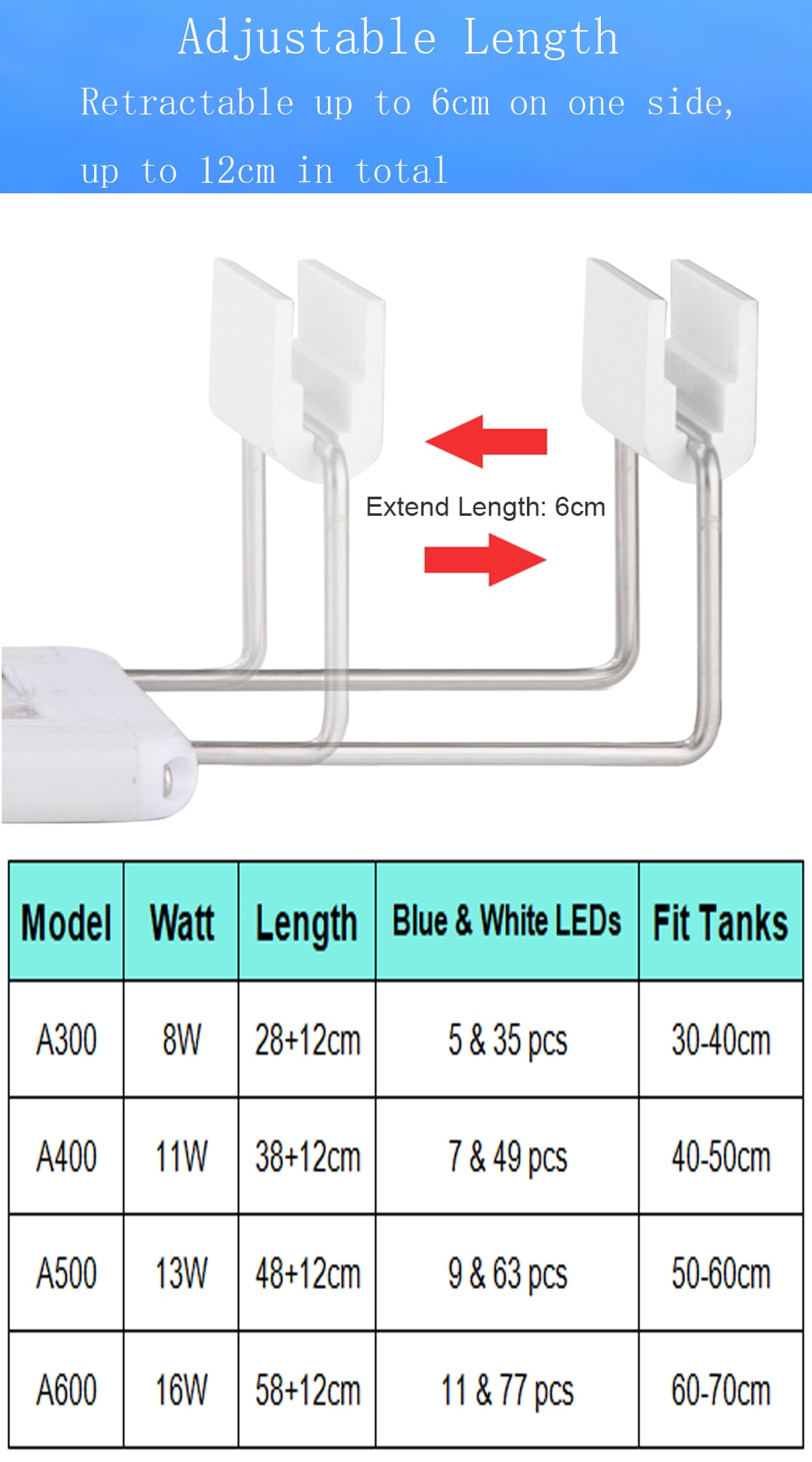 8W-13W LED Aquarium Lighting Fresh Water Adjustable Clip-on Fish LED Lamp for Tanks Aqua Plants Grow Light
